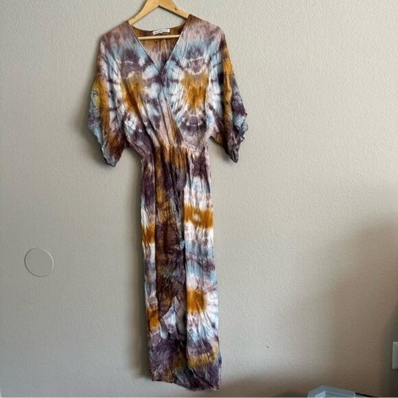 YFB Young Fabulous & Broke Isla Faux Wrap Multicolor Midi Dress Sz Small - Picture 2 of 11